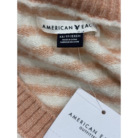 American Eagle XS Striped Cropped Sweater Peach Cream Soft Knit NWT Cozy Y2K - Picture 8 of 10